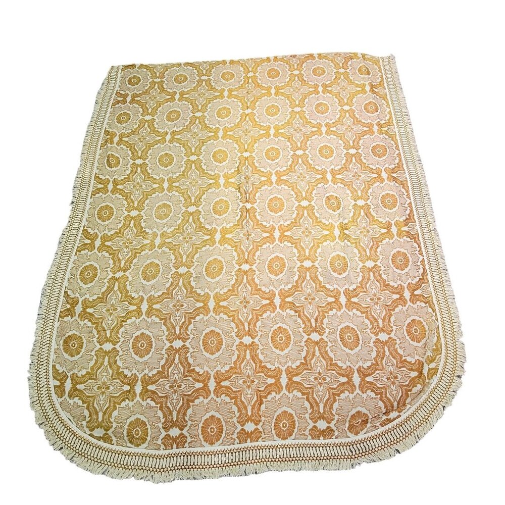 Vintage Fieldcrest Double Bedspread 54"x75" Cotton Yellow gold White Floral orna